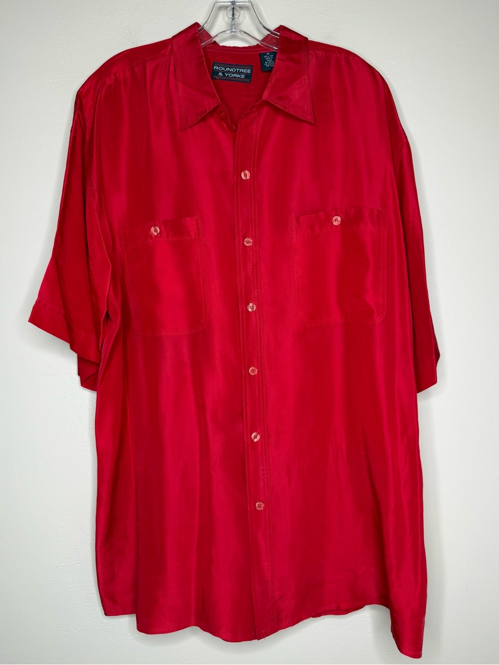 Roundtree & Yorke Silk Red Short Sleeve Button-Up Shirt Size XL